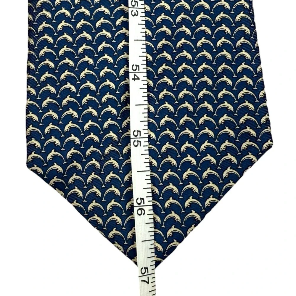 BROOKS BROTHERS 100% Silk Tie Made In USA Imported Mens Blue Dolphin Necktie 57